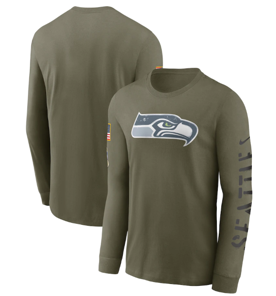 Men's Seattle Seahawks Olive 2022 Salute to Service Long Sleeve T-Shirt Men's Seattle Seahawks Olive 2022 Salute to Service Long Sleeve T-Shirt